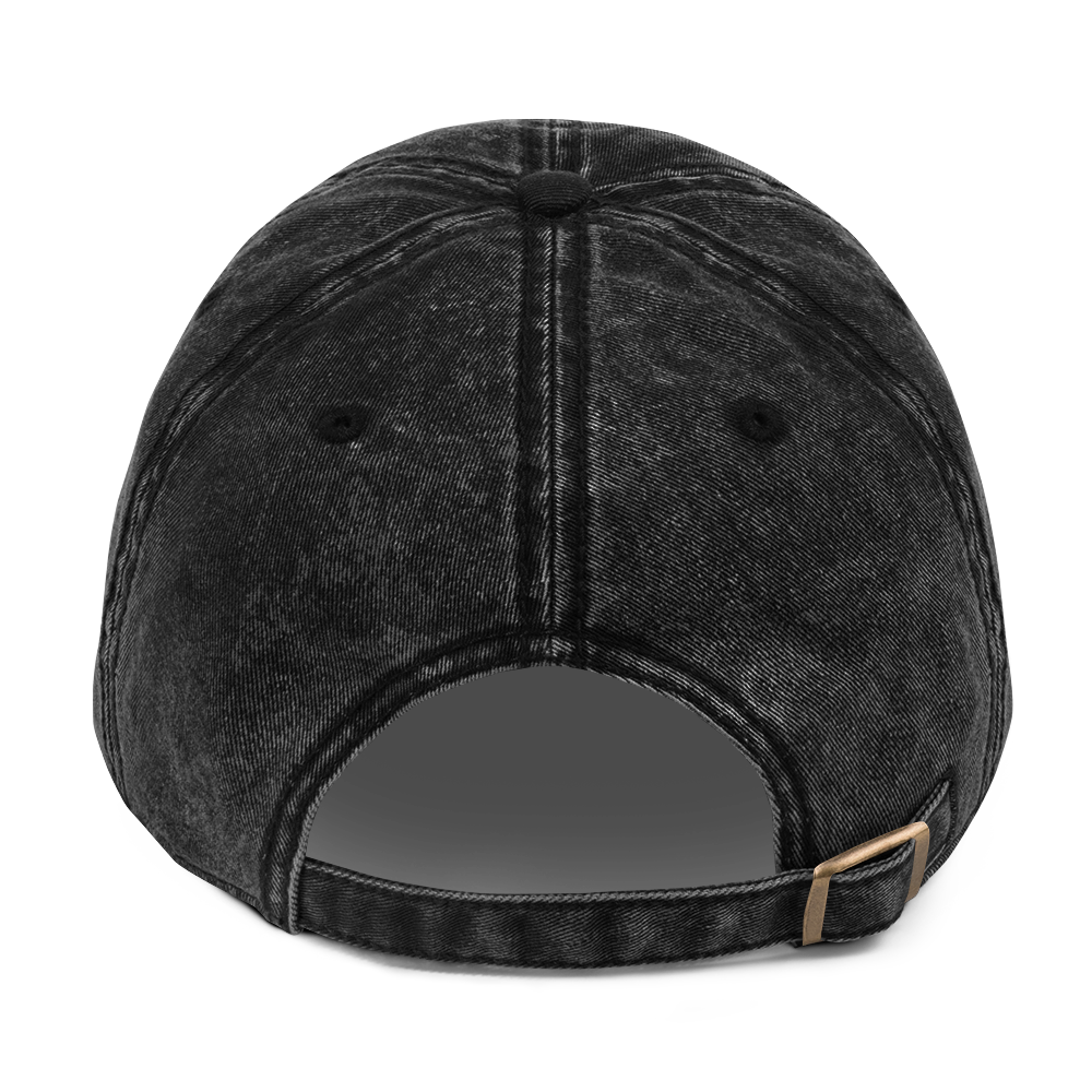 Back view of Ball Cap No.1 ThreadRot in washed-out black cotton twill with metal snap buckle and low profile design