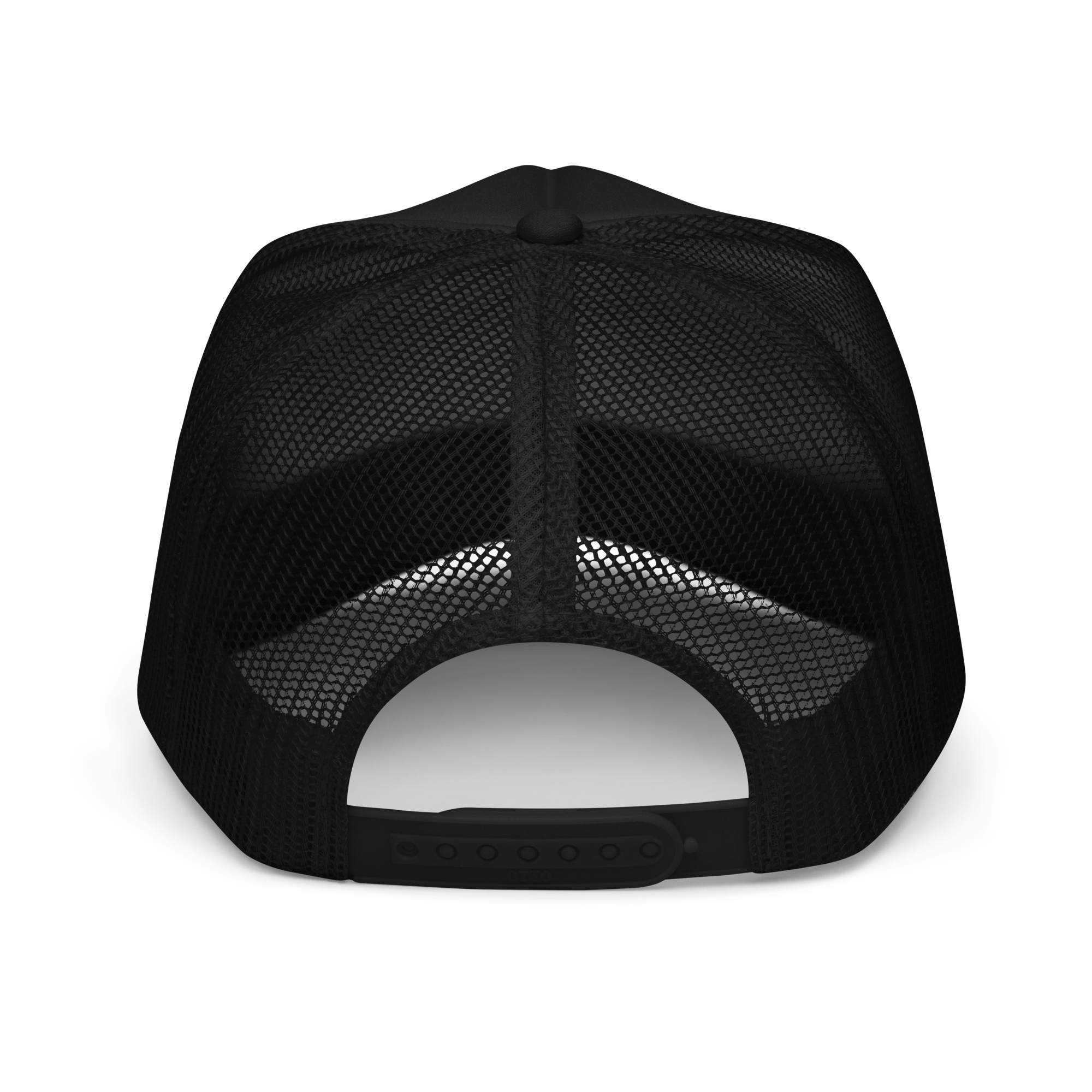 Black foam trucker cap GhostCore with mesh back and adjustable snap closure