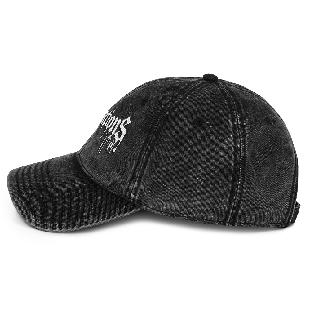 Black Ball Cap No.1 with washed-out vintage effect, 100% cotton twill and metal snap buckle