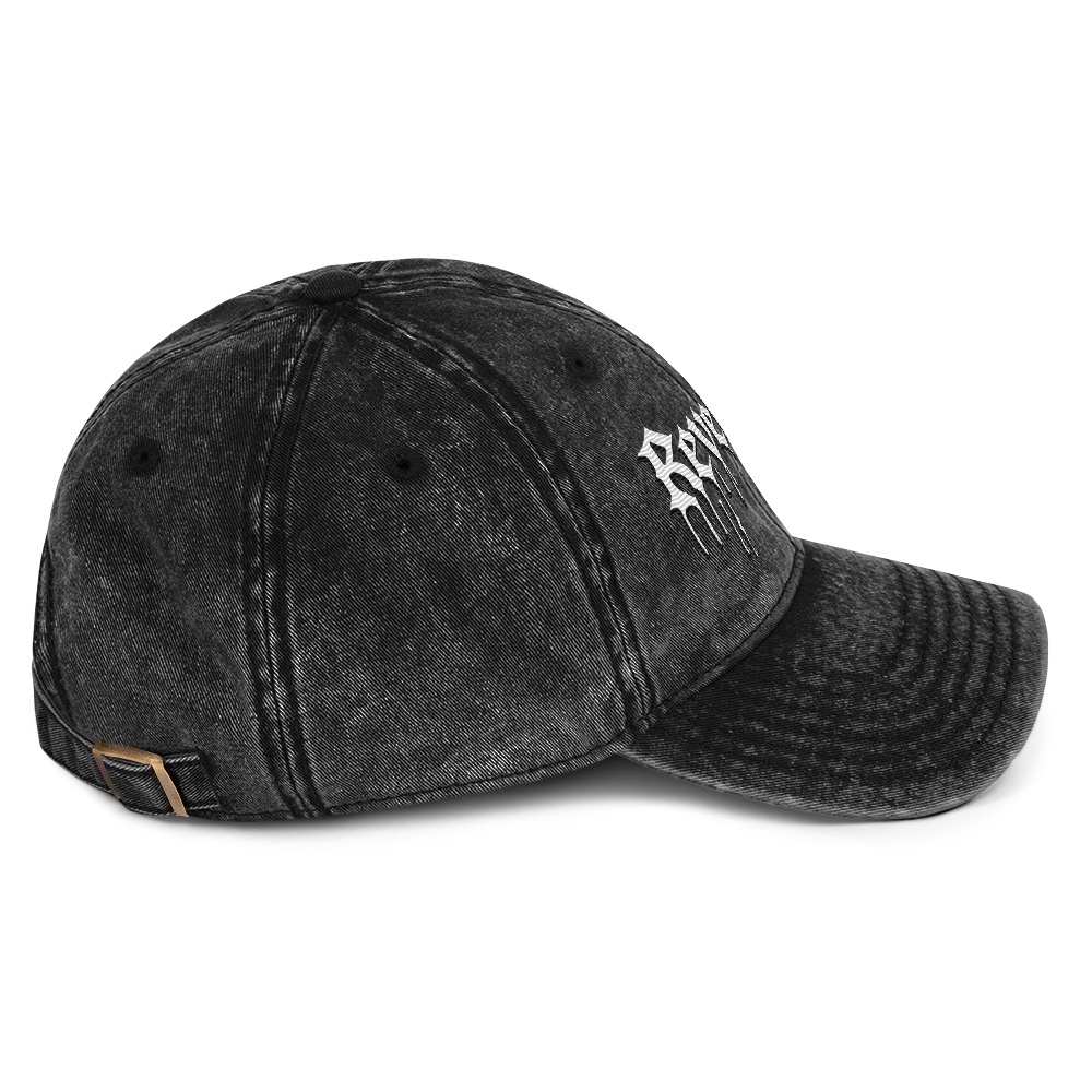 Vintage washed-out black Ball Cap No.1 with metal snap buckle and cotton twill fabric